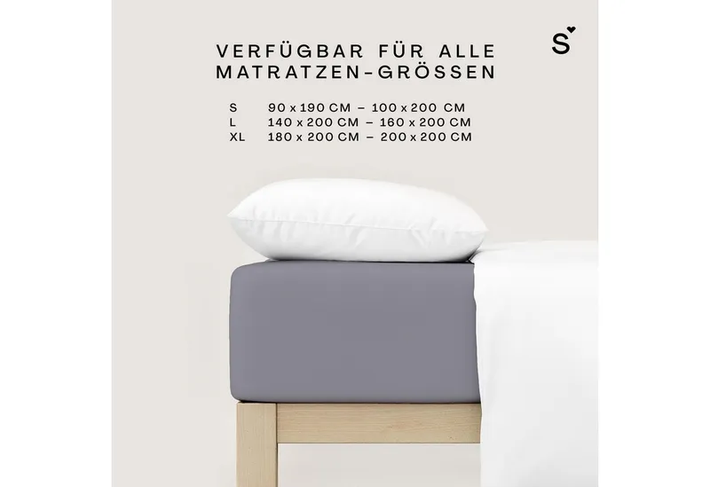 Schlafgut Schlafgut Spannbettlaken Basic Cotton Bettlaken, 160 g/m², 100% Baumwolle, Spannbetttuch, Jersey, Gummizug: rundum, (1 Stück), Spannbettlaken bis 20 cm Matratzenhöhe, bügelfrei und pflegeleicht, Grau, – Produktbild 4 von 6