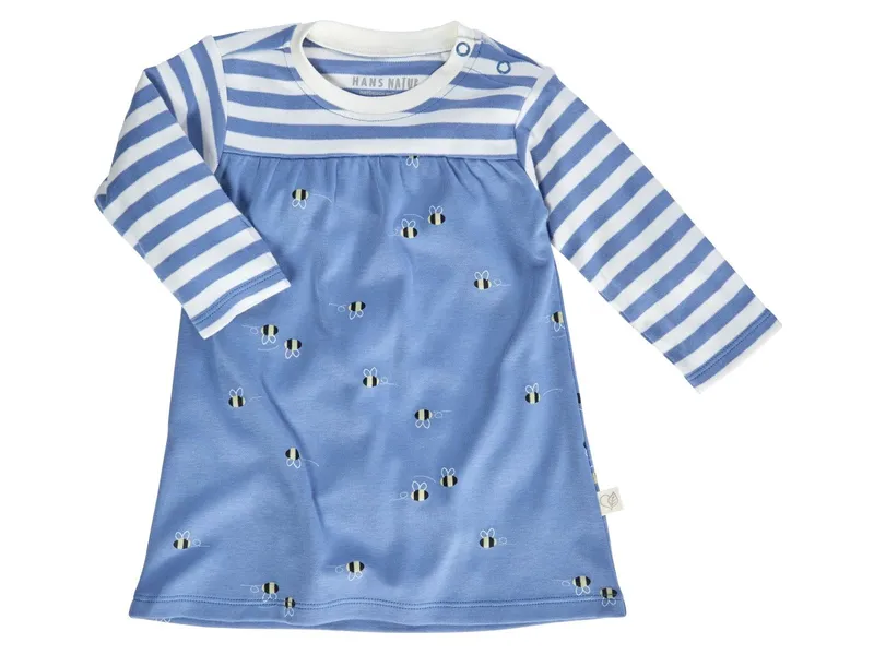 HANS NATUR Baby Kleid Langarm Bio-Baumwolle Biene blau Gr.50/56, Blau, – Produktbild 1 von 2