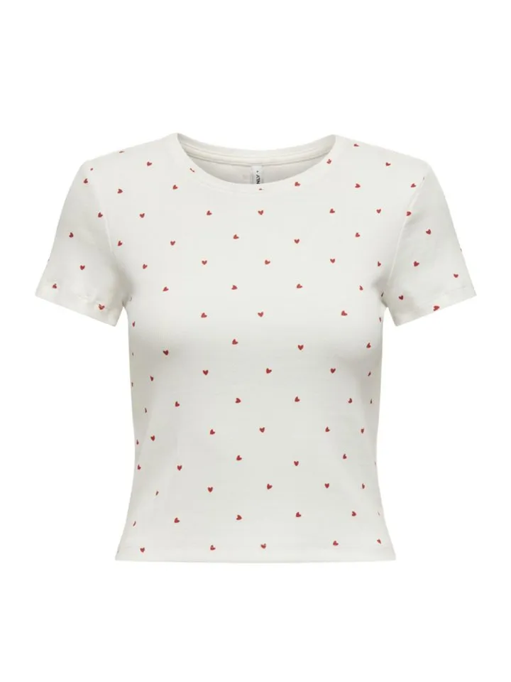 Only Only T-Shirt 2027 2_SPRING2, Cloud dancer/w. black hearts, – Produktbild 1 von 4