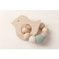 NoniKids Berlin NoniKids Berlin Greifling Beißring Holz *Vogel* | Bio Baumwolle, Mint/weiss, – Produktbild 1 von 1