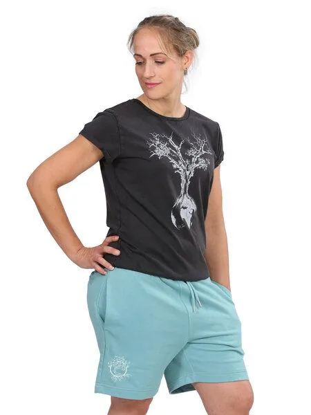 Life-Tree Life-Tree Jogger Shorts aus Biobaumwolle mit Logo Motiv Olive Unisex, Türkis, – Produktbild 2 von 4