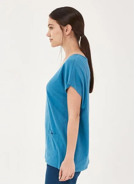 ORGANICATION ORGANICATION T-Shirt aus Bio-Baumwolle und Leinen mit Taschen, Ocean, – Produktbild 3 von 4
