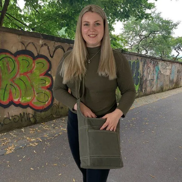 Domelo Domelo Damen Umhängetasche. Khaki grün wasserabweisende Hobo Tasche, gewachste Canvas Schultertasche – Produktbild 2 von 4