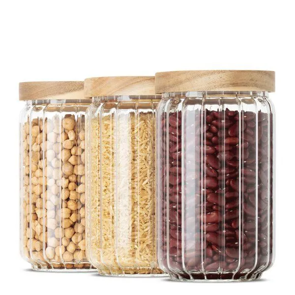 Econovo Econovo Vorratsgläser mit Holzdeckel | 700ml (Set 3-tlg.) | Kollektion Gemustert – Produktbild 1 von 4