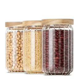 Econovo Econovo Vorratsgläser mit Holzdeckel | 700ml (Set 3-tlg.) | Kollektion Gemustert – Produktbild 1 von 1