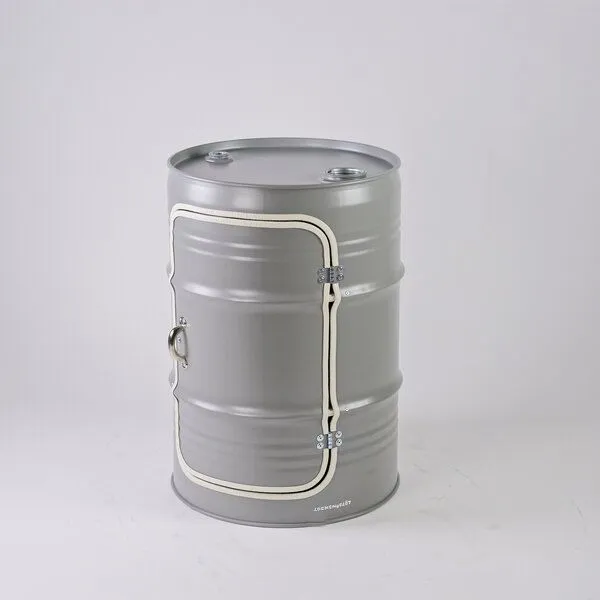 Lockengelöt Lockengelöt Minibar mit Tür aus einem kleinen Ölfass, Grau, – Produktbild 1 von 4