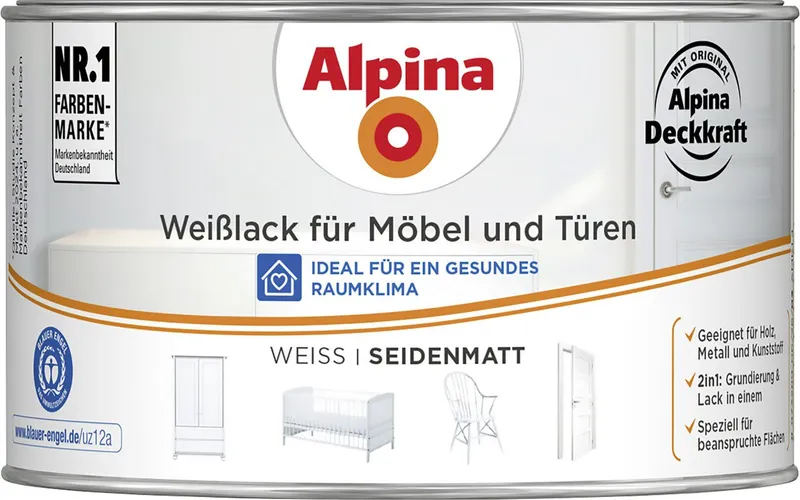 Alpina Alpina Weißlack Alpina Weißlack für Möbel & Türen 300 ml weiß, Weiß, – Produktbild 7 von 8