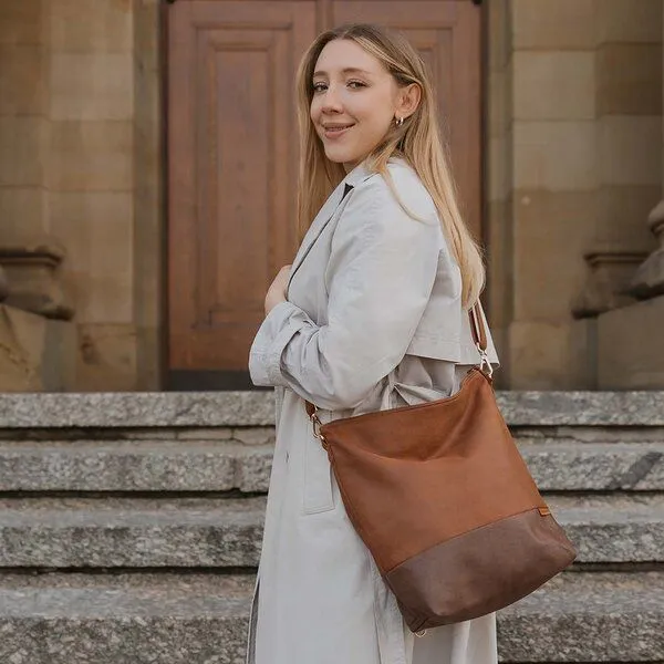 BOWLEANIES TASCHEN BOWLEANIES TASCHEN 2-in-1 Rucksacktasche aus Lederfaserstoff, Braun & dunkelbraun, – Produktbild 2 von 4