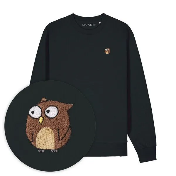 LIGARTI Bestickter Pullover – Eugen die Eule – LIGARTI Tiermanufaktur, Schwarz, – Produktbild 1 von 4