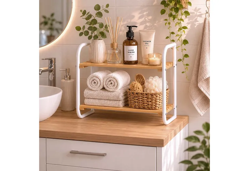 RELAXDAYS RELAXDAYS Standregal Regal Bambus & Metall, 1-tlg., Holzoptik-Weiß, Braun, – Produktbild 2 von 5