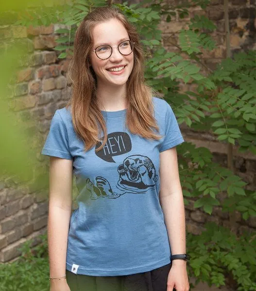 päfjes päfjes Hey Oskar Otter - Frauen T-Shirt - Fair gehandelt aus Baumwolle Bio - Slub Blau – Produktbild 2 von 4
