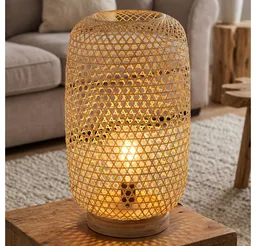 GLOBO LIGHTING LED Stehlampe, Leuchtmittel inklusive, Stehleuchte Bambus Rattan Stehlampe Bambus Lampe natur – Produktbild 1 von 1