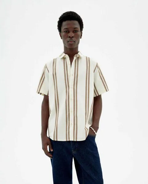 thinking mu thinking mu Hemd - Tom Shirt - aus Bio-Baumwolle, Otter stripes (braun), – Produktbild 1 von 3