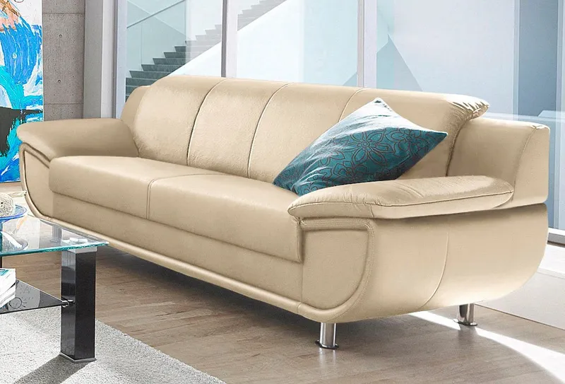 TRENDMANUFAKTUR 3-Sitzer Rondo 207 cm, 3-Sitzer, komfortabel, Federkern optional, Chromfüße, wahlweise mit Federkern, pflegeleichte Bezügen, Unser Dauertiefpreis, Beige, – Produktbild 2 von 5