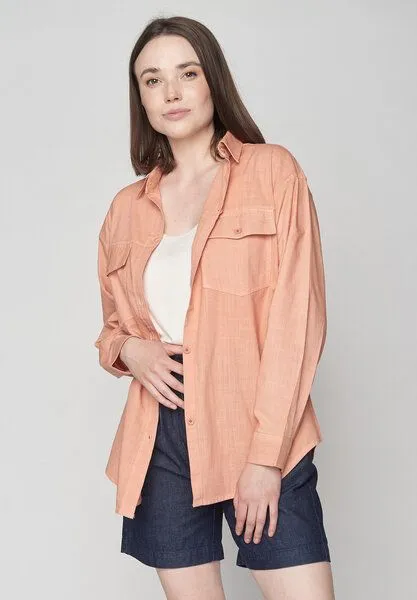 GreenBomb GREENBOMB Basic Over - Lässige Hemdjacke aus Bio-Baumwolle / GOTS / Fair & Vegan, Orange (peach), – Produktbild 1 von 4
