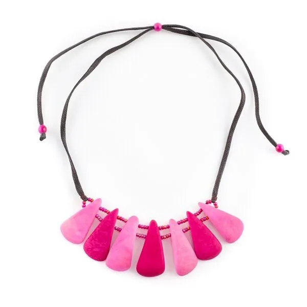 Mekhada Mekhada Tagua Kette „Lollipop“, Länge verstellbar bis ca. 65 cm, Satinband, Steinnuß, Pink, – Produktbild 1 von 1