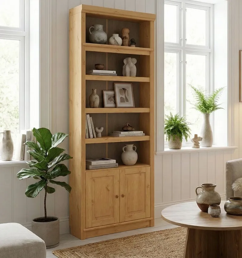 OTTO home Bücherregal mit 2 Türen Soeren Regal Aktenregal B/T/H: 80/29/220 cm, massive Kiefer, FSC®-zertifiziert, Beige, – Produktbild 3 von 5