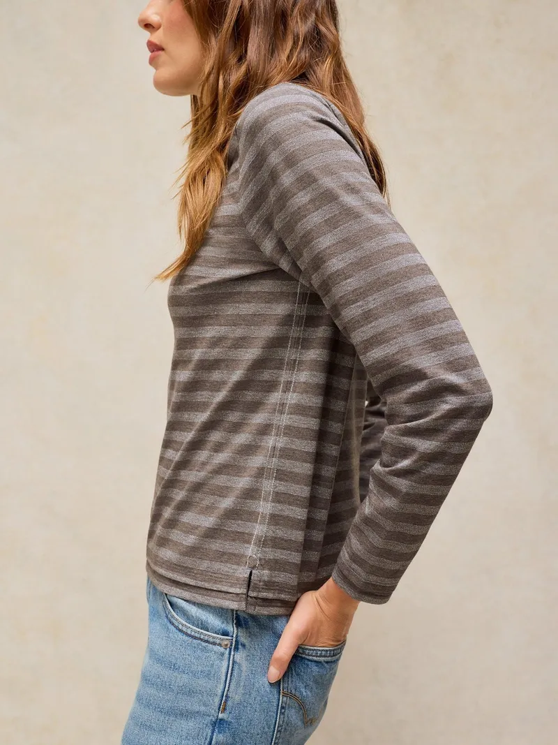 White Stuff White Stuff Gestreiftes Langarmshirt Clara mit Glitzer, Grau multi, – Produktbild 3 von 4