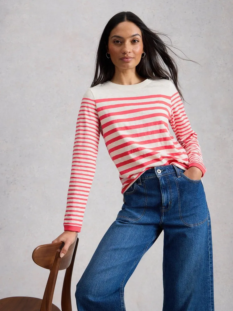 White Stuff Gestreiftes Langarmshirt Clara - 34, Rosa multi, – Produktbild 3 von 4