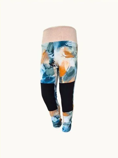 Babbily Babbily Mitwachs-Leggings Kinder Bio GOTS - Komfortbund, verstärkte Knie - Kunterbunt, Pinsel chaos (beige), – Produktbild 3 von 4