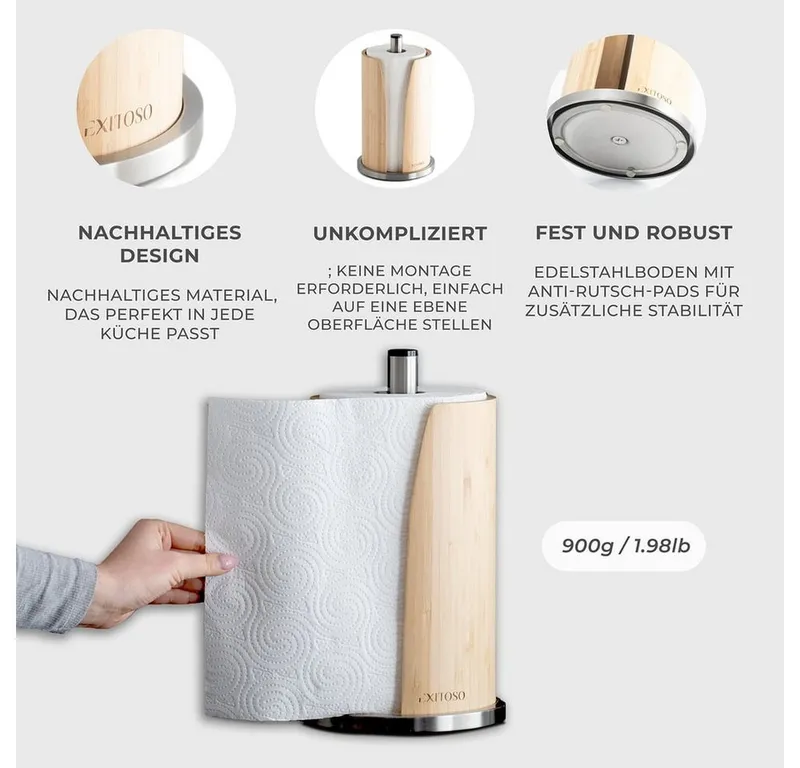 Exitoso Küchenrollenhalter ST Pole Küchenrolle, Küchentücher Stand Arbeitsplatte Bad Küche Büro Restaurant, Braun, – Produktbild 5 von 5