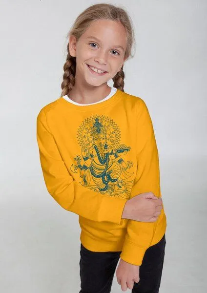Peaces.bio - handbedruckte Biomode Peaces.bio - handbedruckte Biomode Bio-Kindersweatshirt "Ganesha", Schwarz, – Produktbild 2 von 3