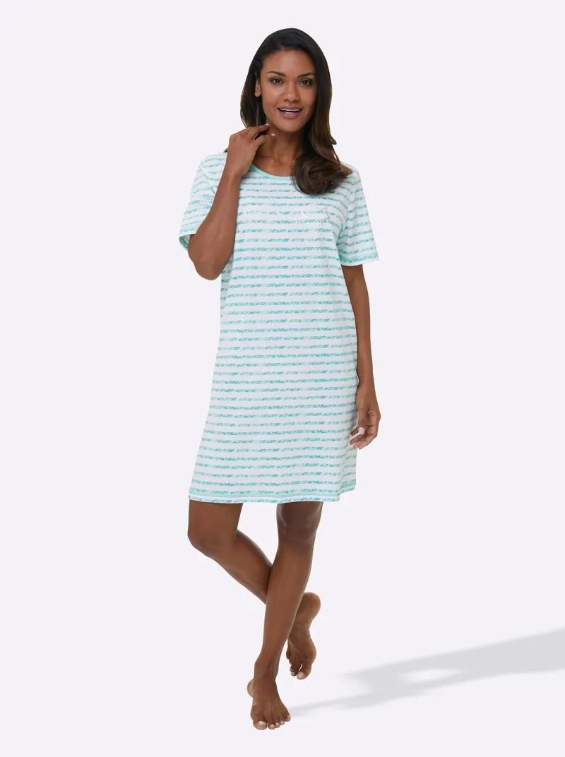 wäschepur Sleepshirts mint + mint-gestreift, Mint + mint-gestreift, – Produktbild 2 von 3