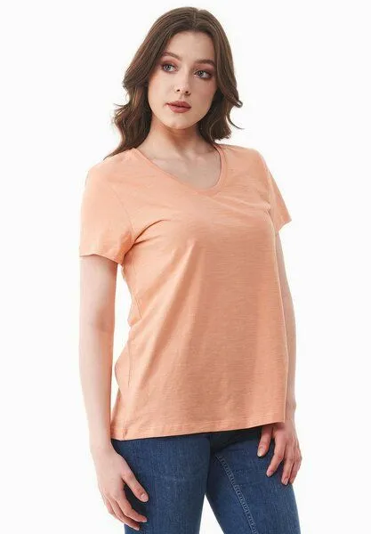 ORGANICATION ORGANICATION Damen Basic T-Shirt aus Bio-Baumwolle mit V-Ausschnitt, Peach, – Produktbild 3 von 4