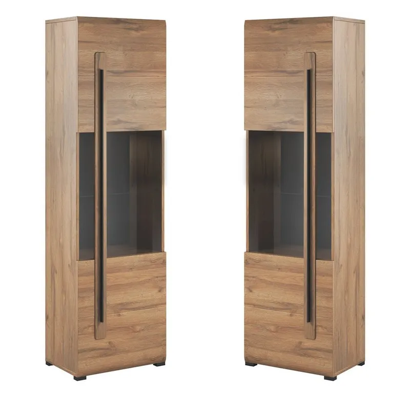 Lomadox Vitrine TURDA-83 nschrank Eiche Grandson Nb. moderner Stil, B/H/T: ca. 60/204/39 cm, Braun, – Produktbild 2 von 5