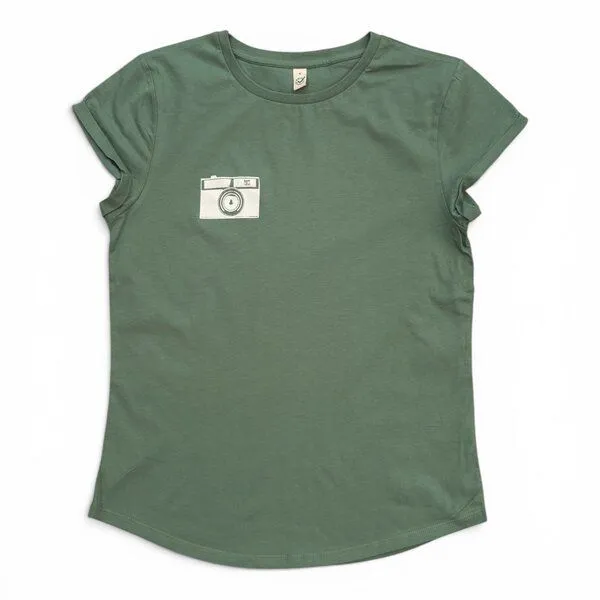 ilovemixtapes ilovemixtapes Kamera Rolled Sleeve Damen T-Shirt -, Sage green (grün), – Produktbild 1 von 3