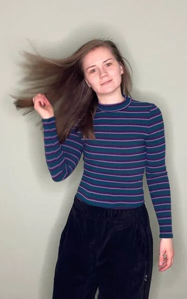 Golden Circle Clothing Golden Circle Clothing Gestreiftes Longsleeve mit Stehkragen, Blaugrün-lila, – Produktbild 2 von 4
