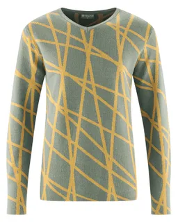 HempAge Hempage Herren vegan Pullover Mit Modernem V-Ausschnitt Thymiangrün/Dijon-Gelb – Produktbild 1 von 1