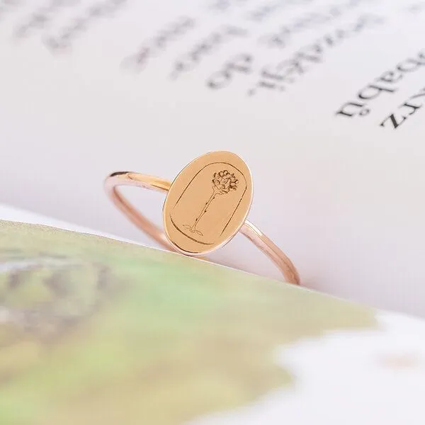 Eppi Eppi Ovaler Ring aus Gold mit der Gravur der Rose aus dem Kleinen Prinz, Gelb, – Produktbild 3 von 3