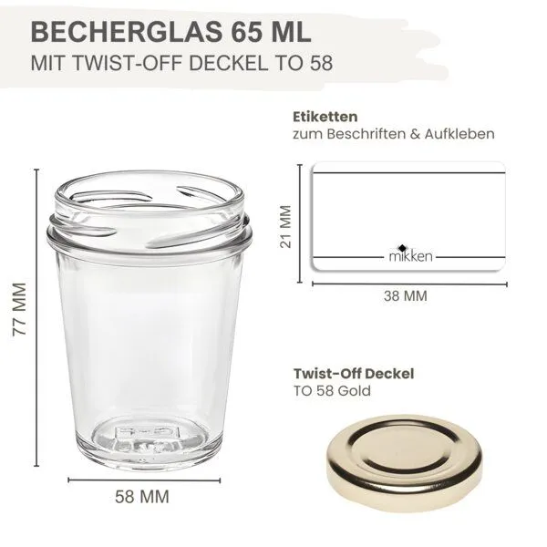 mikken mikken 100 kleine Dessertgläser 65ml Einmachgläser mit Schraubdeckel, Gold, – Produktbild 3 von 3