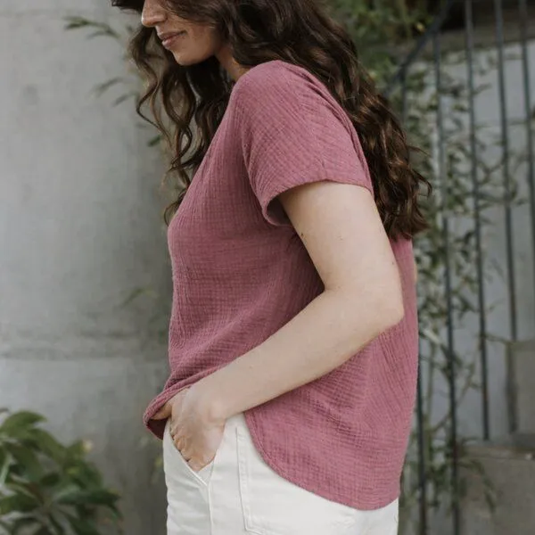 NORDLICHT NORDLICHT Damen Musselin T-Shirt Bluse aus 100% Bio-Baumwolle IDA, Altrosa (rosa), – Produktbild 3 von 4