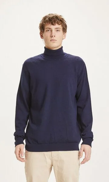 KnowledgeCotton Apparel KnowledgeCotton Apparel Rollkragenpullover - FORREST roll neck merino wool knit, Blau (total eclipse), – Produktbild 1 von 4