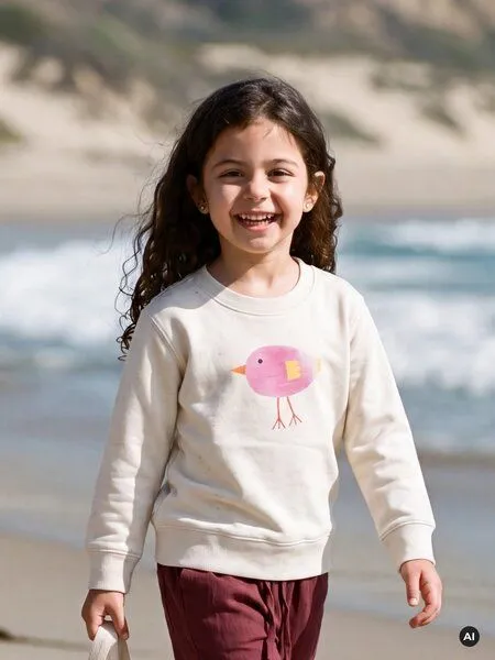 MelaDi Meladi Kinder Sweater aus Biobaumwolle - Lila Vogel auf Natural Raw, Natural white, – Produktbild 6 von 7