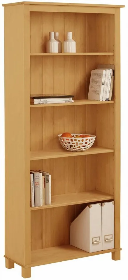 OTTO home Regal Pivo Bücherregal mit 4 verstellbaren Einlegeböden, aus massivem Kiefernholz, 5 Fächer, mit einer natürlichen Maserung, Beige, – Produktbild 5 von 5