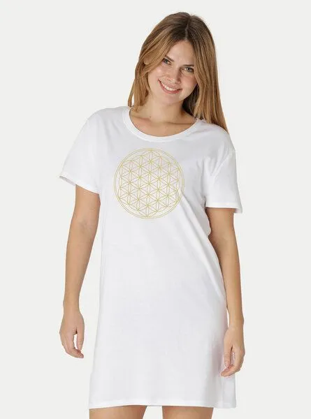 Peaces.bio - handbedruckte Biomode Peaces.bio - handbedruckte Biomode Longshirt Die Blume des Lebens, Weiss, – Produktbild 2 von 2