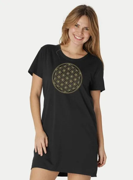 Peaces.bio - handbedruckte Biomode Peaces.bio - handbedruckte Biomode Longshirt Die Blume des Lebens, Schwarz, – Produktbild 2 von 2