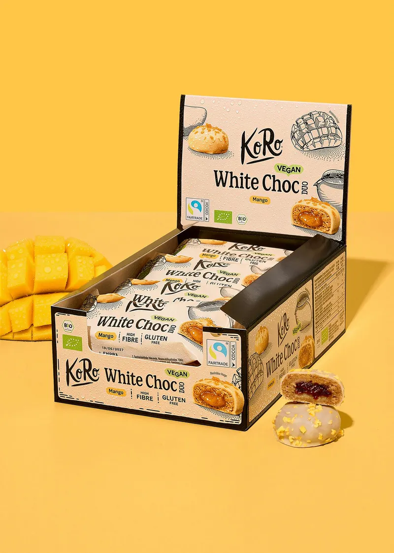 KoRo Bio White Choc Duo Mango | 12 x 2 x 20 g – Produktbild 1 von 5