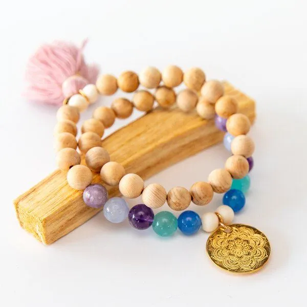 Divasya Divasya Mala Armband Sandalwood Bliss & Sandalwood Midnight - Wickelarmband, Weiss, – Produktbild 1 von 4