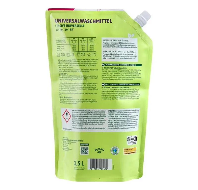 AlmaWin AlmaWin Waschmittel - flüssig Beutel 1,5L Vollwaschmittel – Produktbild 2 von 5