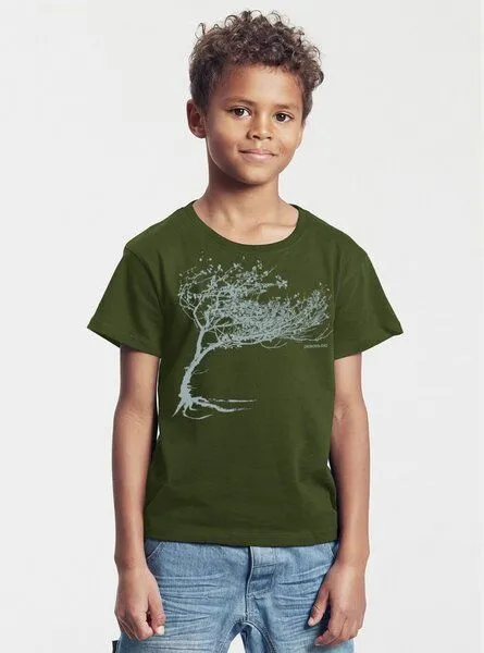 Peaces.bio - handbedruckte Biomode Peaces.bio - handbedruckte Biomode Bio-Kinder T-Shirt Windy Tree, Waldgrün, – Produktbild 2 von 2