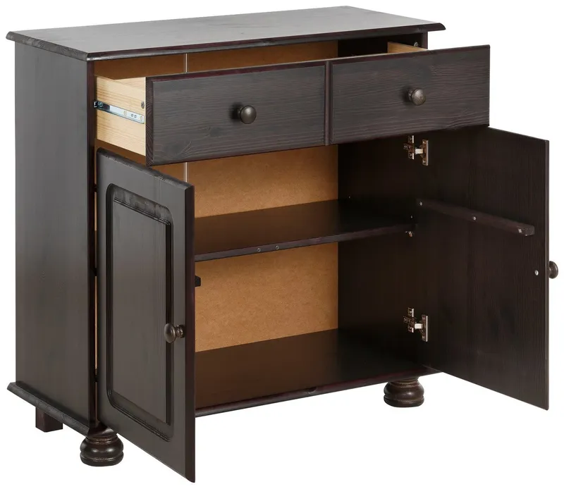 OTTO home Sideboard Mette Kommode mit 2 Türen & 1 Schubladen, die optisch geteilt ist, Kommode mit gefrästen, kugelförmigen Füßen, 2 Türen und 1 Schublade, Braun, – Produktbild 5 von 5