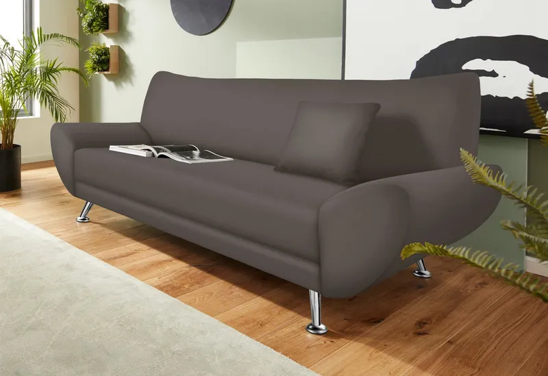 Home affaire 3-Sitzer Saltare elegant & komfortabel, toller Designfuß, bequem, Breite 205cm, Grau, – Produktbild 1 von 5