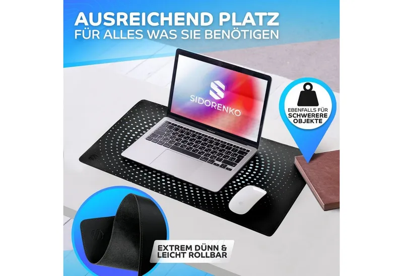 MAXLVL Gaming Mauspad Schreibtischunterlage - Mauspad mit Vernähte Kanten - abwaschbar (in 80x40 cm / 60x35 cm, Schreibtisch Unterlage für Büro), Tischunterlage Schreibtisch aus PU-Leder, Schwarz, – Produktbild 5 von 5