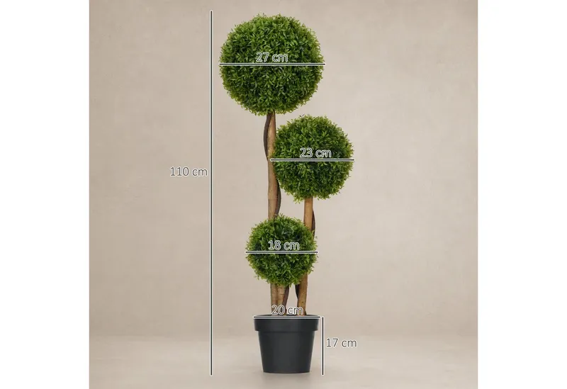 HOMCOM Kunstpflanze Künstliche Pflanze wie echt, Kunstbaum mit 3 Kugeln für Wohnzimmer Buchsbaum, Bambus, HOMCOM, Höhe 110 cm, UV-beständig, im Topf, pflegeleicht, Grün, – Produktbild 3 von 4