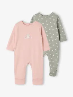 Vertbaudet Vertbaudet 2er-Pack Baby Schlafanzüge mit Hase- und Blumen-Motiven salbei – Produktbild 1 von 1