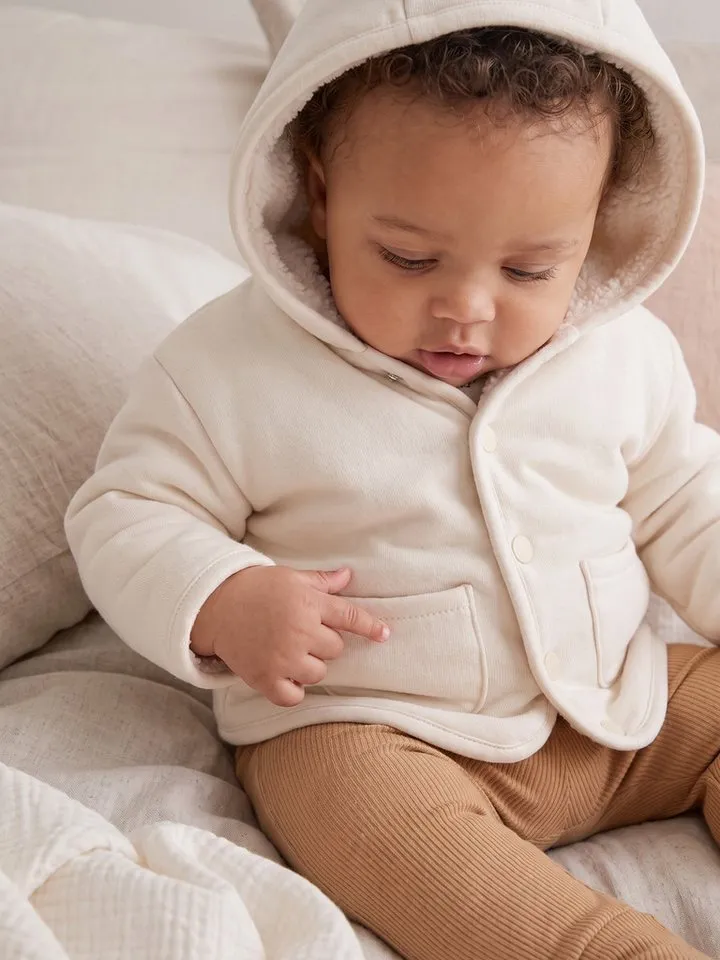 Vertbaudet Vertbaudet Strickjacke Baby Übergangsjacke mit Futter in Lammfelloptik, Weiß, – Produktbild 5 von 5